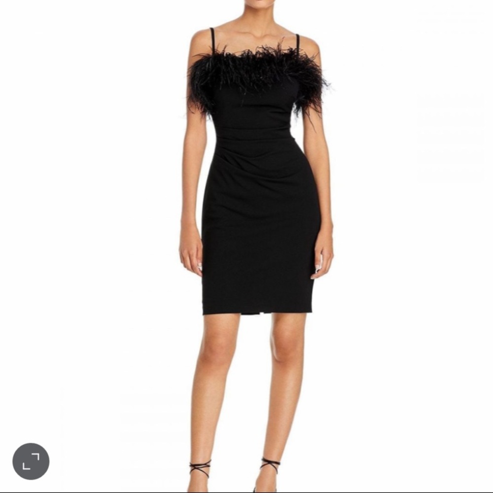 Aqua feather trim mini dress